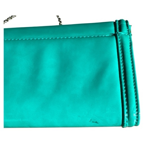 Melie Bianco Patent Gloss Clutch Aqua Green Metal Strap - Picture 11 of 12